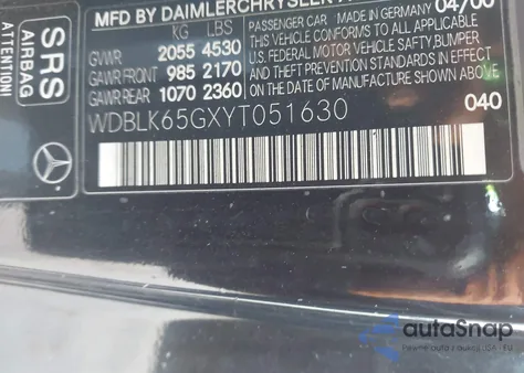 2000 Mercedes-Benz Clk 320 из США, поврежденный, VIN WDBLK65GXYT051630